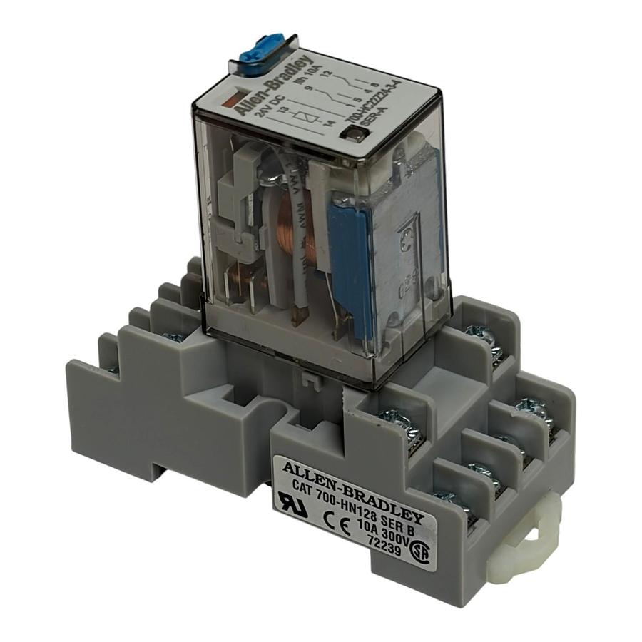 Used LOT OF 5 Allen Bradley 700-HC22Z24 Control Relay & 700-HN128 Socket 24VDC
