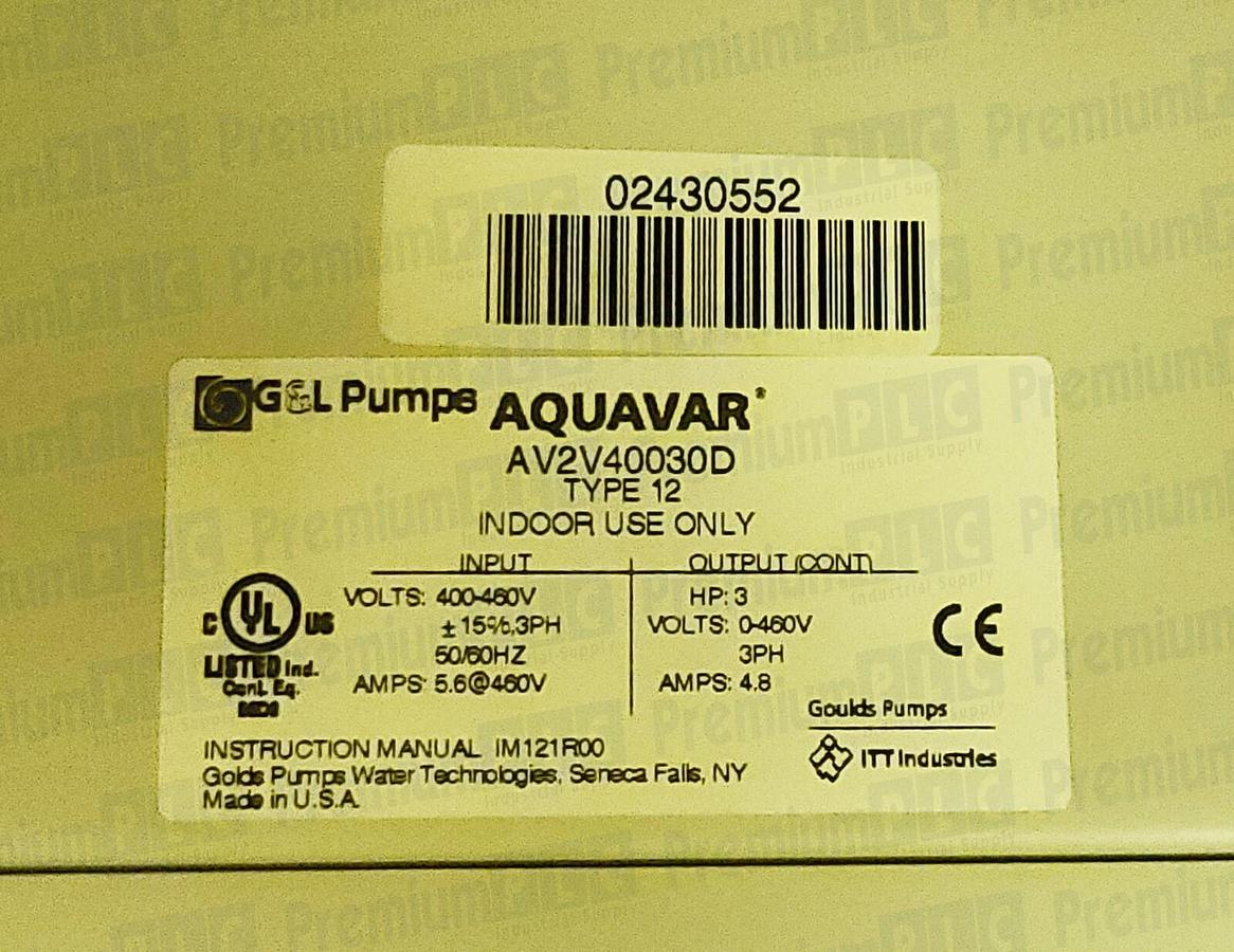 Used NEW GOULDS PUMPS ITT AQUAVAR AVII AV2V40030D VARIABLE SPEED PUMP DRIVE 3HP 460V
