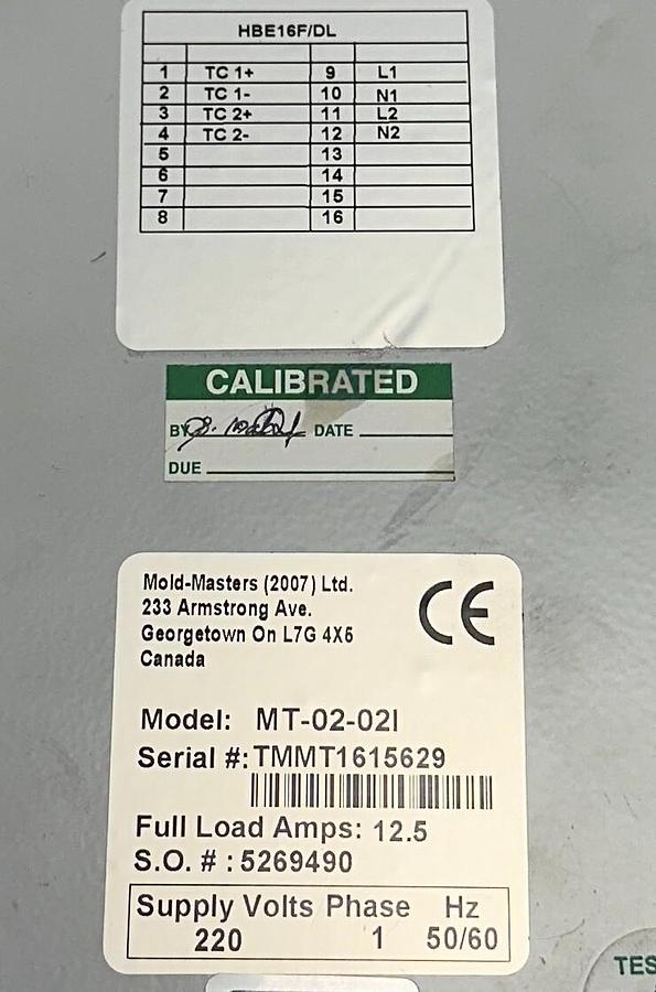 Used MILACRON MOLD MASTERS MT-02-02I / MT0202I TEMP MASTER MT CONTROLLER 4-ZONES USNP