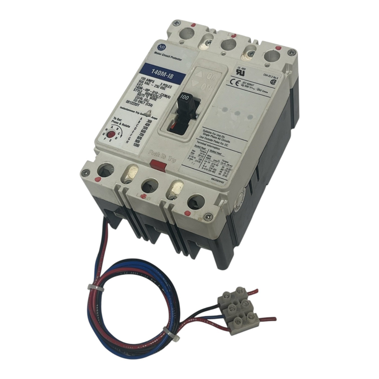 Used Allen-Bradley 140M-I8P-D10-CXM SER. A Motor Circuit Protector 140M-I8 10A