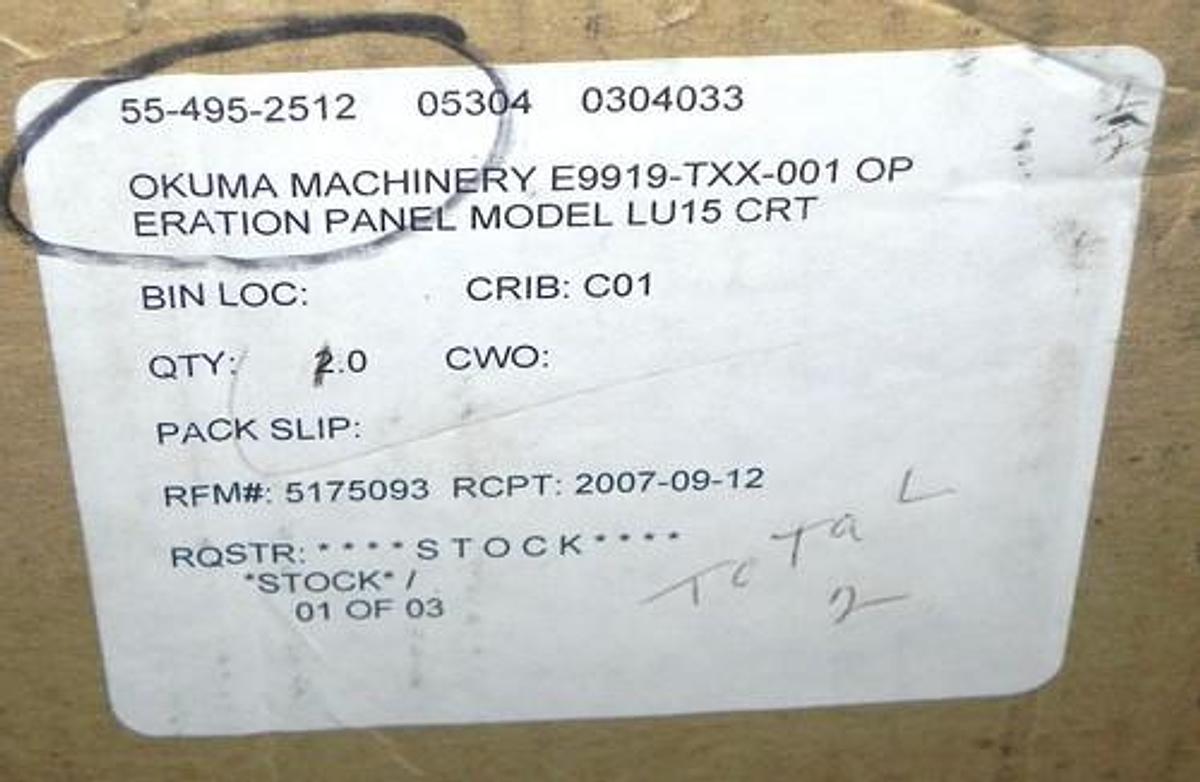 Used OKUMA E991-9TXX-0011 OPERATION PANEL MODEL LU15 CRT E9919TXX0011