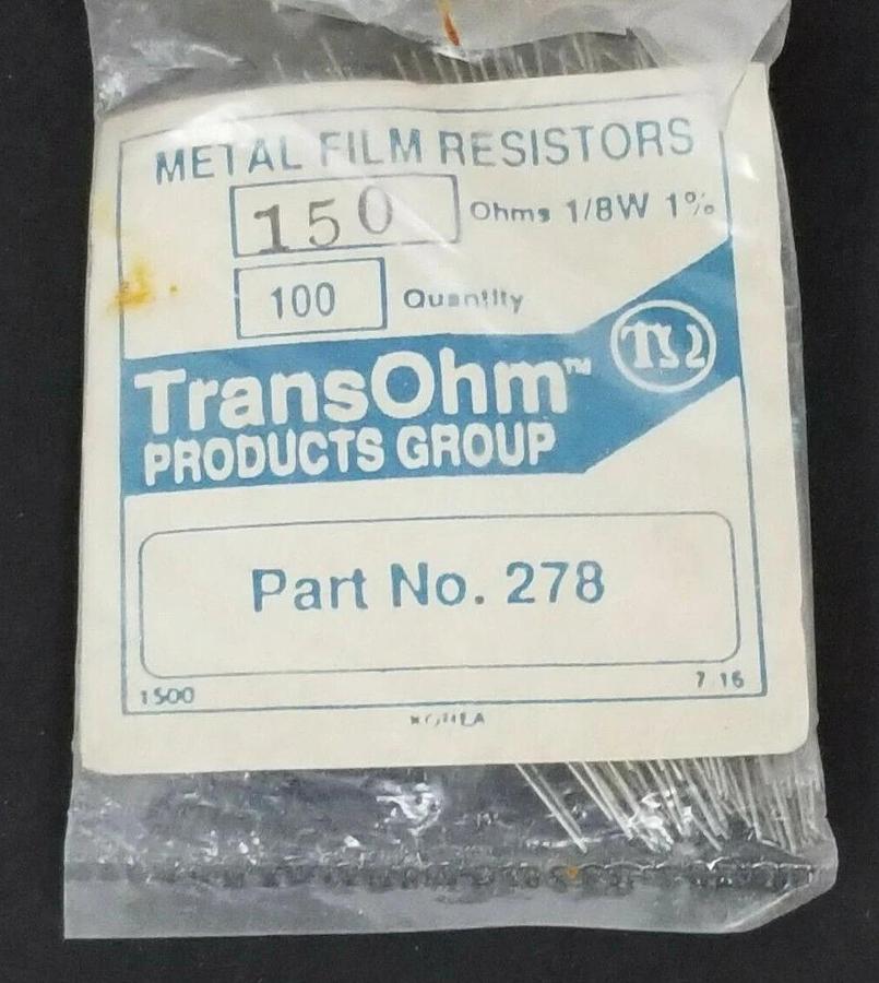 Used BAG OF 100 P/N: 278 METAL FILM RESISOTRS 150 OHMS 1/8W 1%
