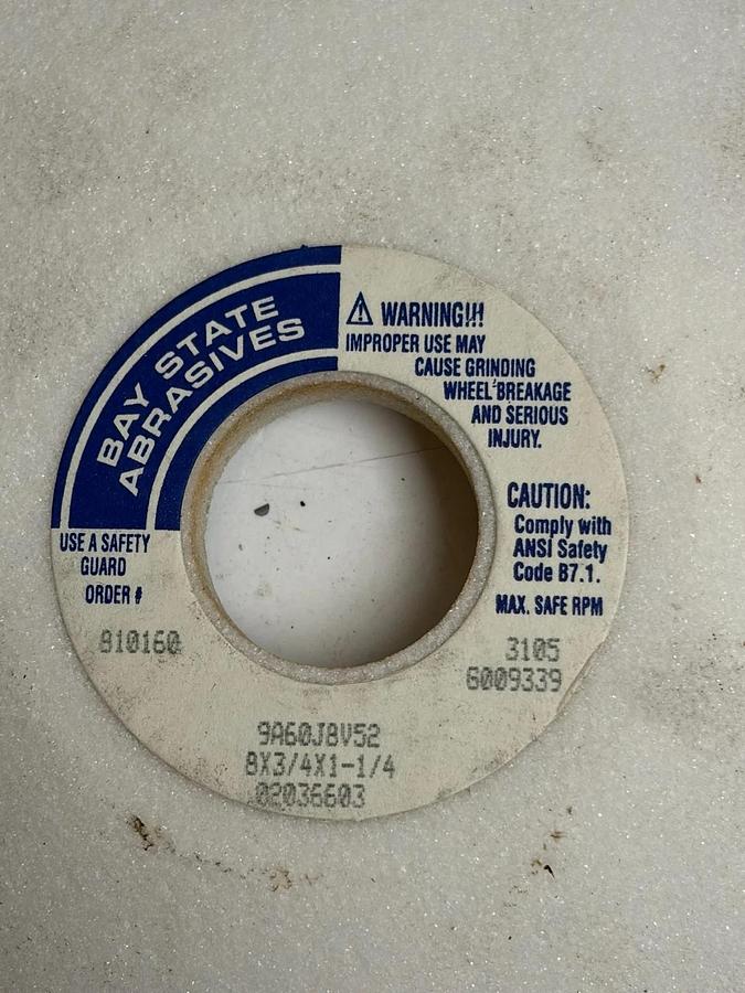 Bay State Abrasives 9A60J8V52 Grinding Wheels 8x3/4x1-1/4 - Lot of 2 New Surplus