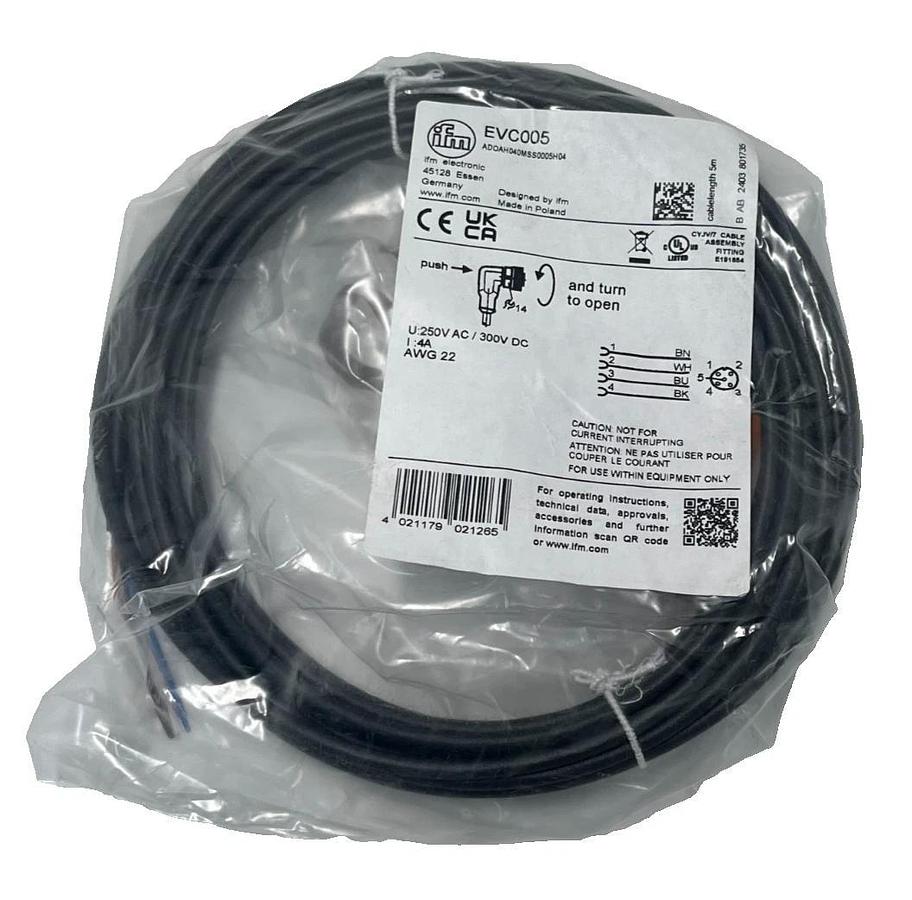 LOT OF 3 IFM Electronic EVC005 Sensor Cable Cordset M12 Male Straight 4-Pin 2m