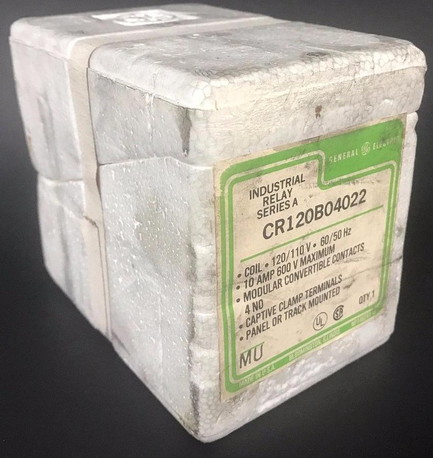 Used NIB GE GENERAL ELECTRIC CR120B04022 INDUSTRIAL RELAY SER. A, 120/110V COIL