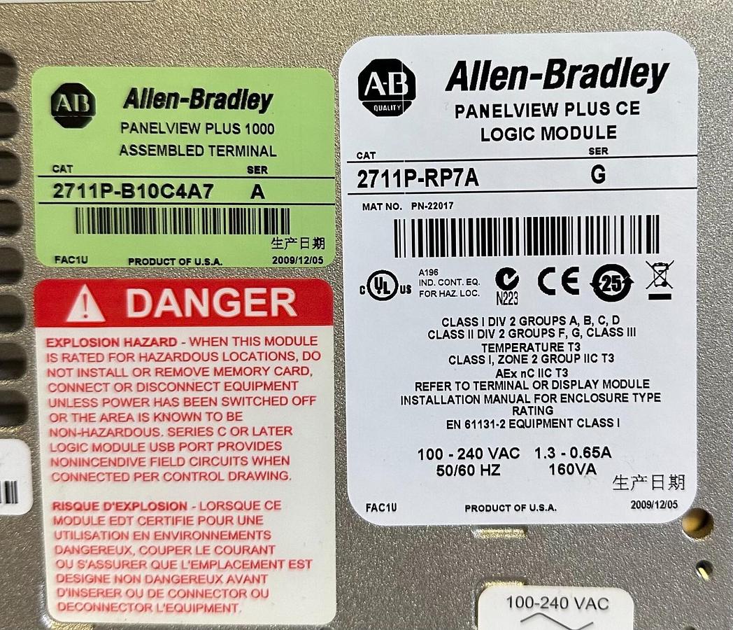 Used ALLEN BRADLEY 2711P-B10C4A7 /A PanelView Plus 1000 KEY/TOUCH ENet 2711PB10C4A7
