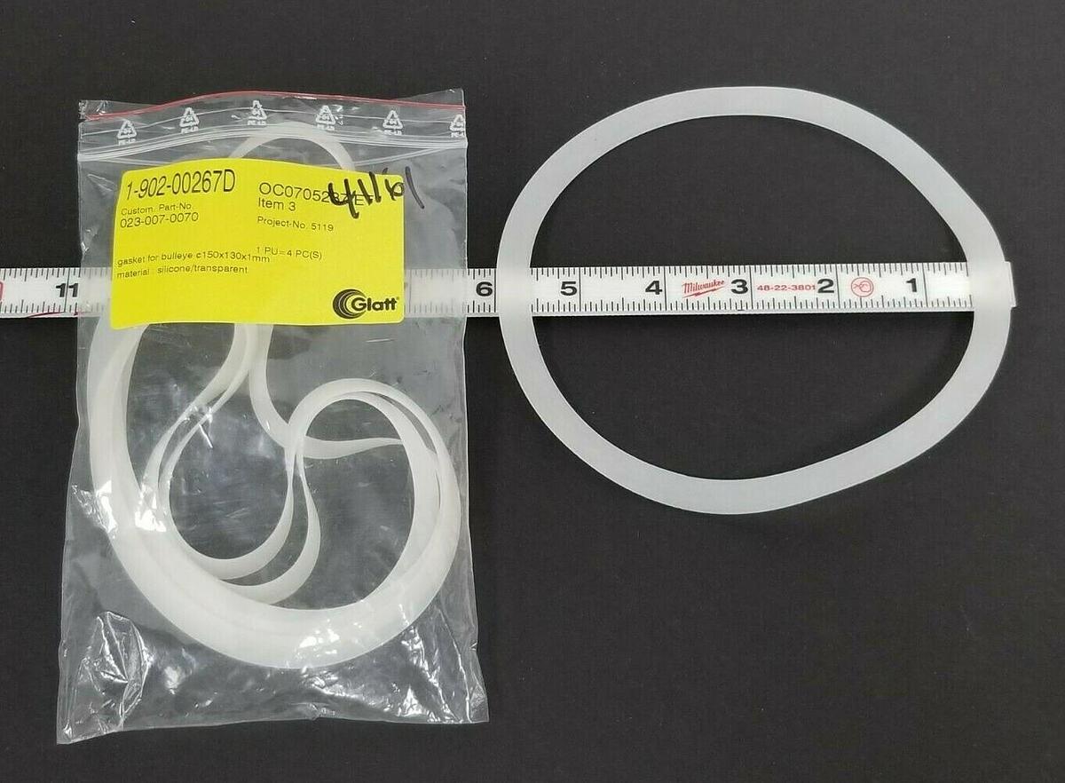 LOT OF 4 NEW GLATT 1-902-00267D TRANSPARENT SILICONE BULLEYE GASKETS 150X130X1MM