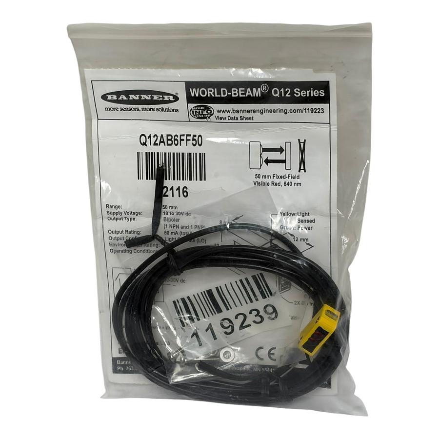 Banner Engineering Q12AB6FF50 World-Beam Q12 Photoelectric Sensor 50mm New