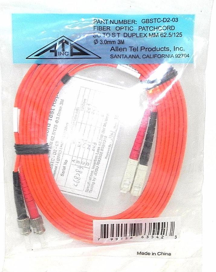 Used NEW ALLEN TEL PRODUCTS GBSTC-D2-03 FIBER OPTIC PATCHCORD 3.0mm 3M