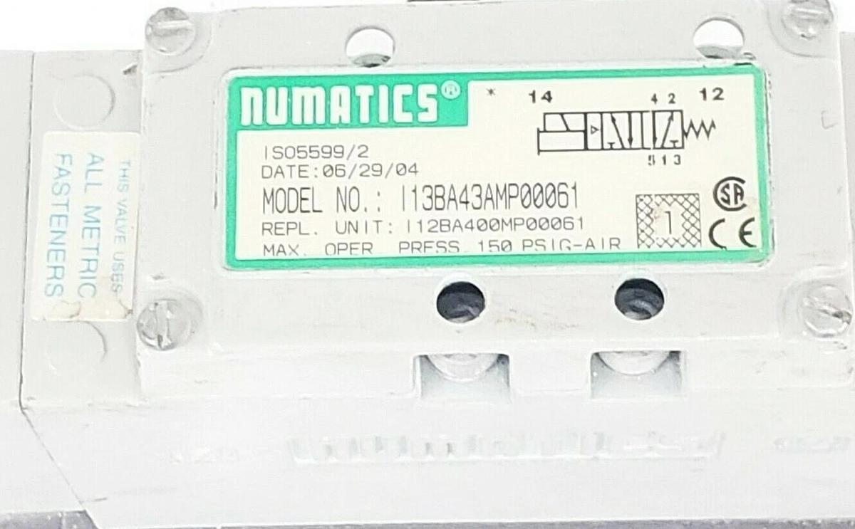 Used NUMATICS I13BA43AMP00061 PNEUMATIC VALVE W/ 236-384B COIL 24VDC 4W