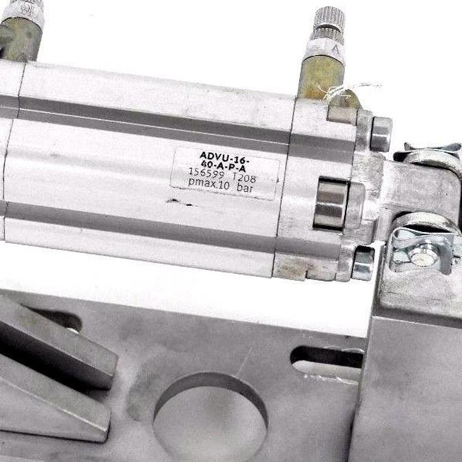 Used FESTO ADVU-16-40-A-P-A COMPACT CYLINDER W/ LEVER ASSEMBLY ADVU1640APA