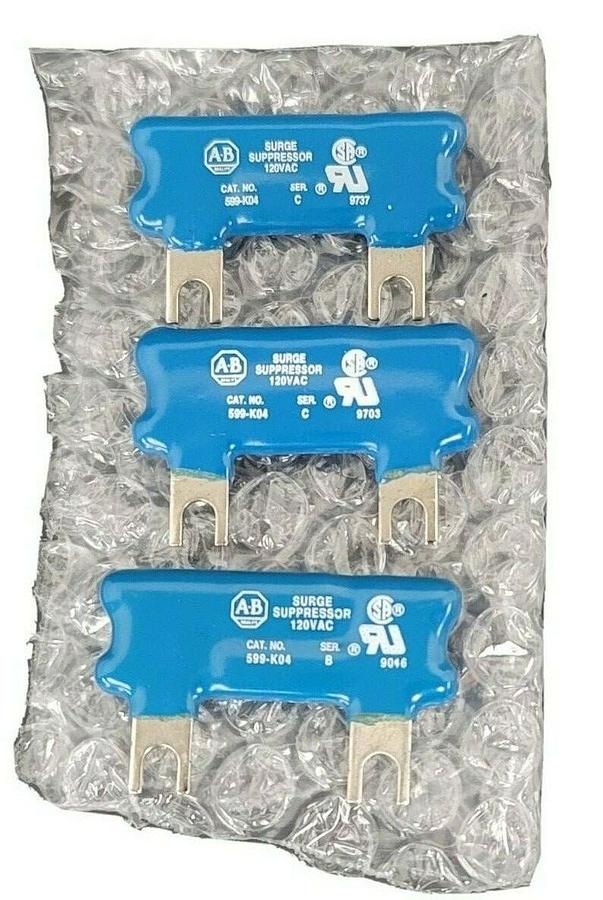 Used LOT OF 3 ALLEN BRADLEY 599-K04 SURGE SUPPRESSORS 599K04, 120VAC