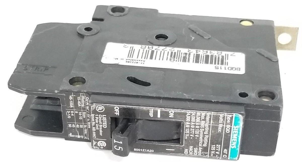 Used ITE SIEMENS BQD115 CIRCUIT BREAKER 15A 1P 277VAC AB-4447 800121A20