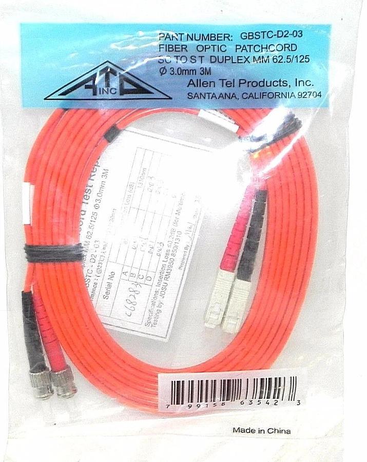 Used NEW ALLEN TEL PRODUCTS GBSTC-D2-03 FIBER OPTIC PATCHCORD 3.0mm 3M