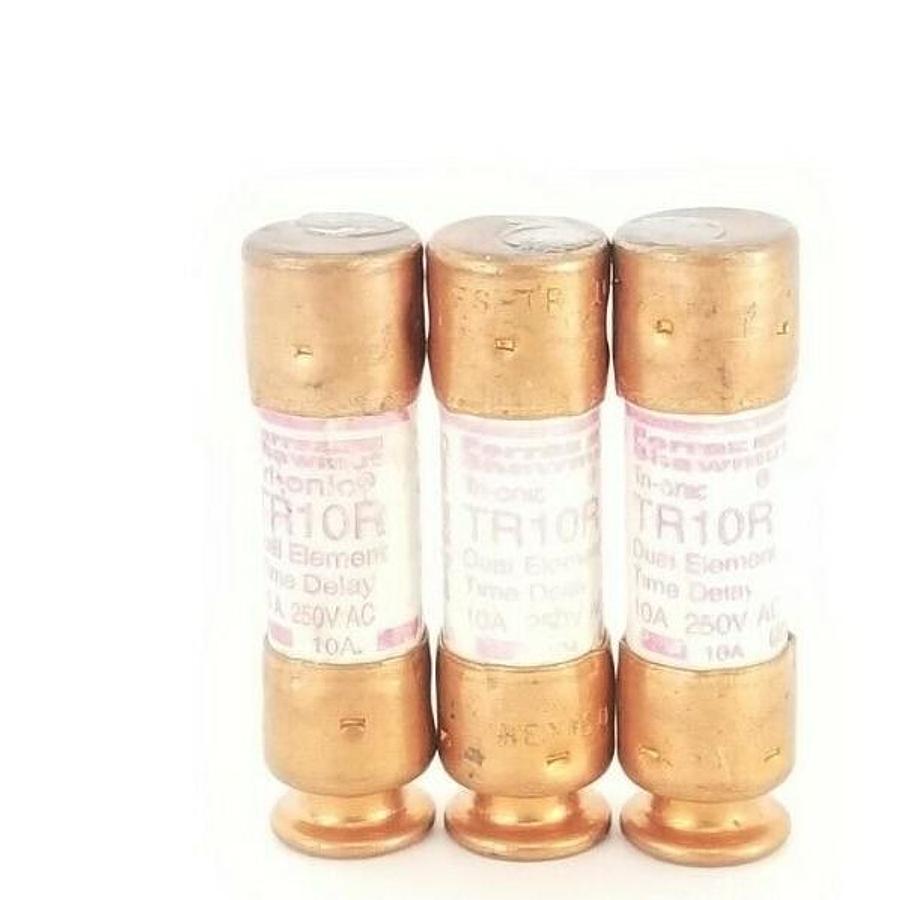 Used LOT OF 3 FERRAZ SHAWMUT TR10R TRI-ONIC DUEL-ELEMENT FUSES 250V AC, 10A