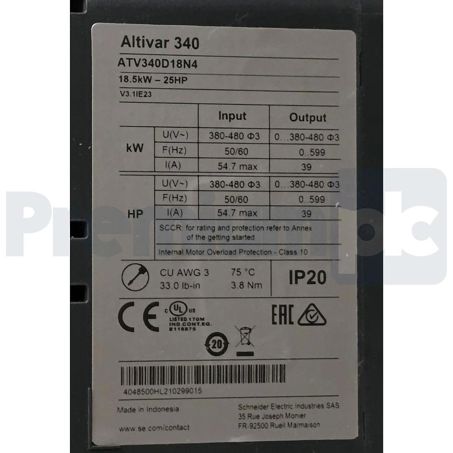 Schneider Electric ATV340D18N4 Altivar ATV340 AC Speed Drive 18kW/22kW 480V NSMP