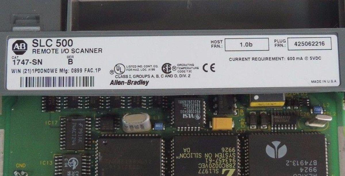 Used ALLEN BRADLEY 1747-SN REMOTE I/O SCANNER 1747SN SER. B FRN: 1.0B PLUG 425062216