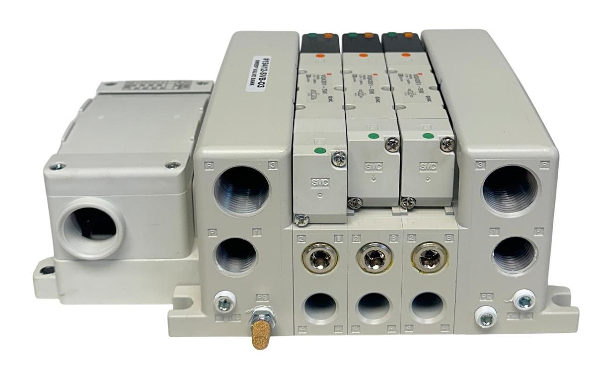 Used SMC 19412-SVB-03 / 19412SVB03 PNEUMATIC SWEEP VALVE BANK 3-PORT VQ4201-5W NSNP