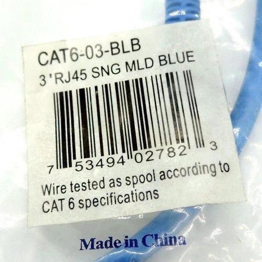 Used LOT OF 6 NEW CAT6-03-BLB 3' RJ45 SNG MLD BLUE CABLES