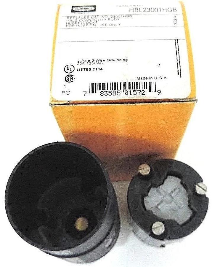 Used NIB HUBBELL HBL23001HGB CONNECTOR BODY HOSPITAL GRADE, 20A, 125VAC, 2 POLE
