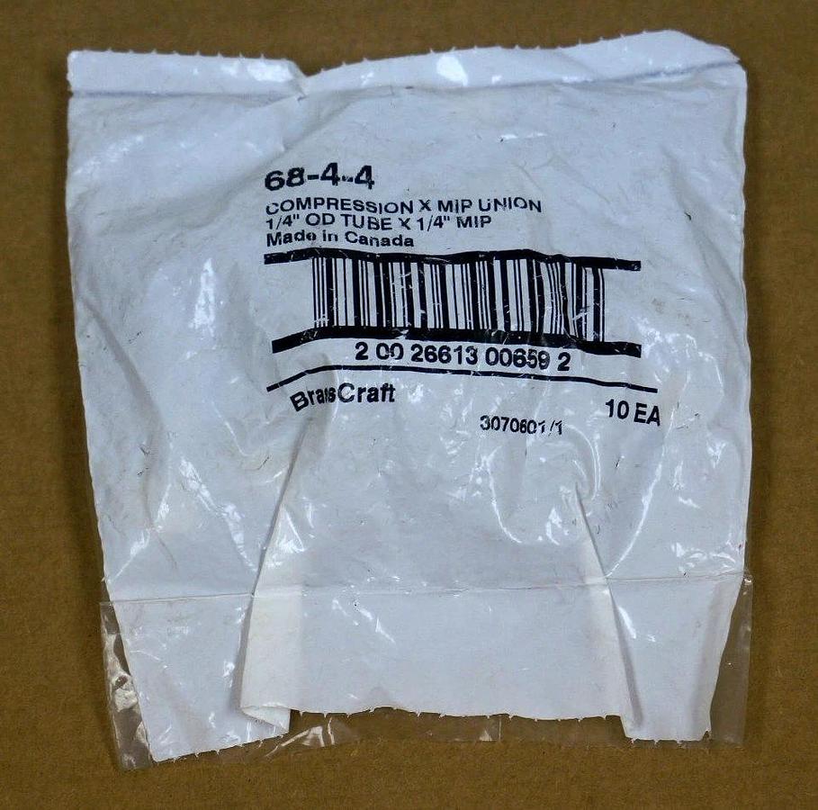 Used BAG OF 10 NEW BRASSCRAFT 68-4-4 COMPRESSION X MIP UNION 1/4" OD TUBE X 1/4" MIP