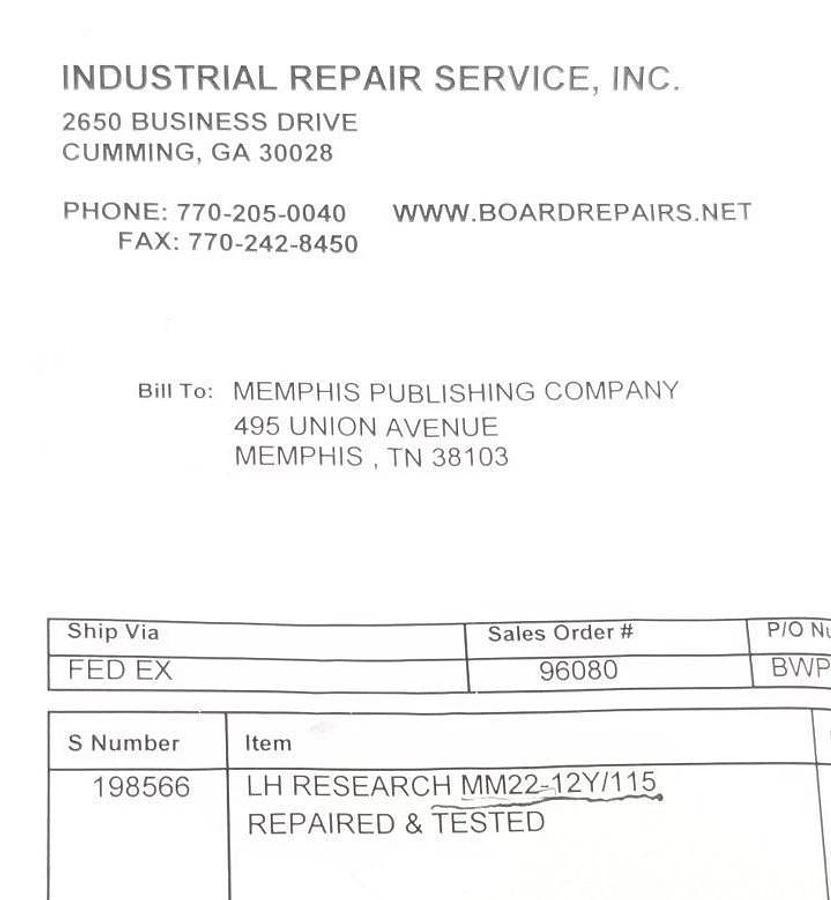 Refurbished REPAIRED LH RESEARCH MM22-12Y/115 POWER SUPPLY 375W, 115VDC, 50/60HZ, 845696-069
