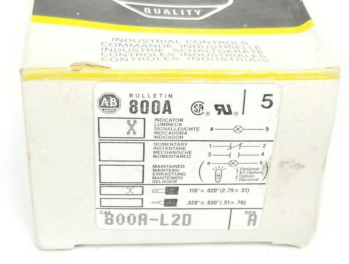BOX OF 5 NEW ALLEN BRADLEY 800A-L2D MINI PUSHBUTTONS SER. A LG. SQ. 800AL2D