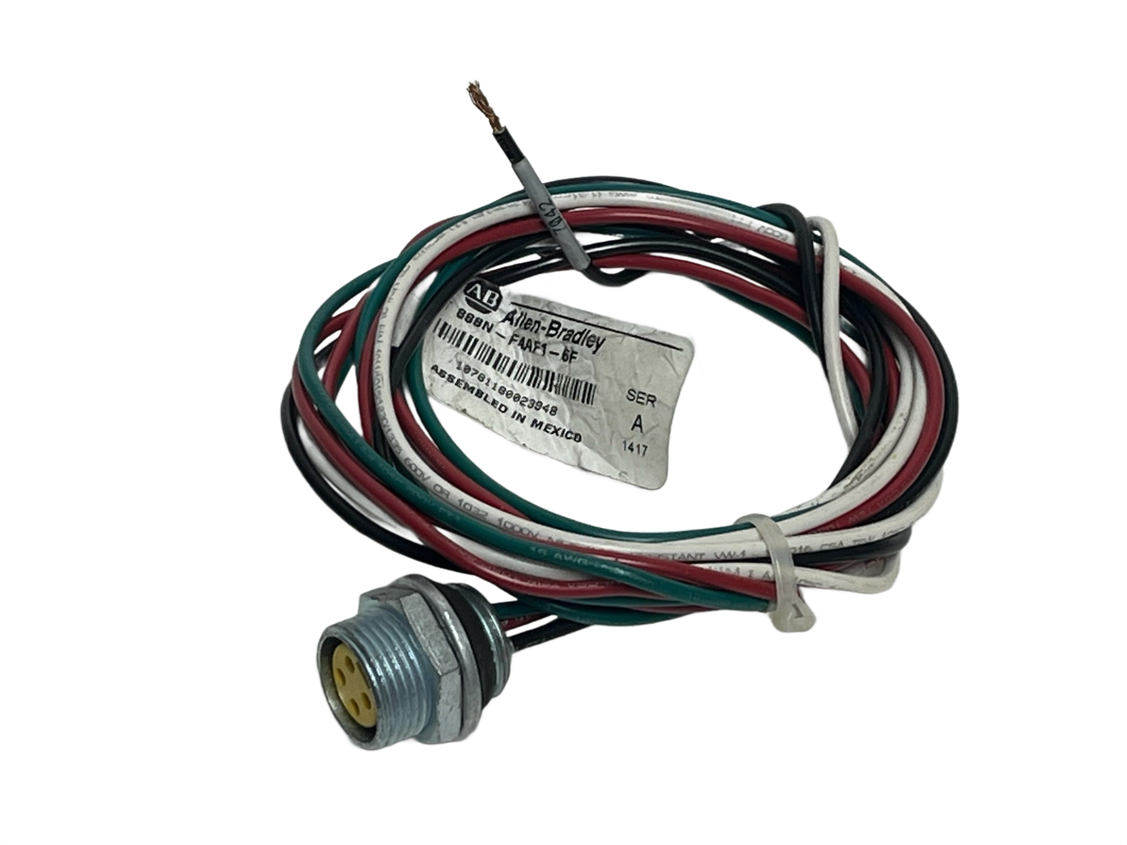 Used Allen-Bradley 888N-F4AF1-6F Mini Receptacle 4-Pin 16 AWG 6ft 1/2" NPT Ser A NSNP