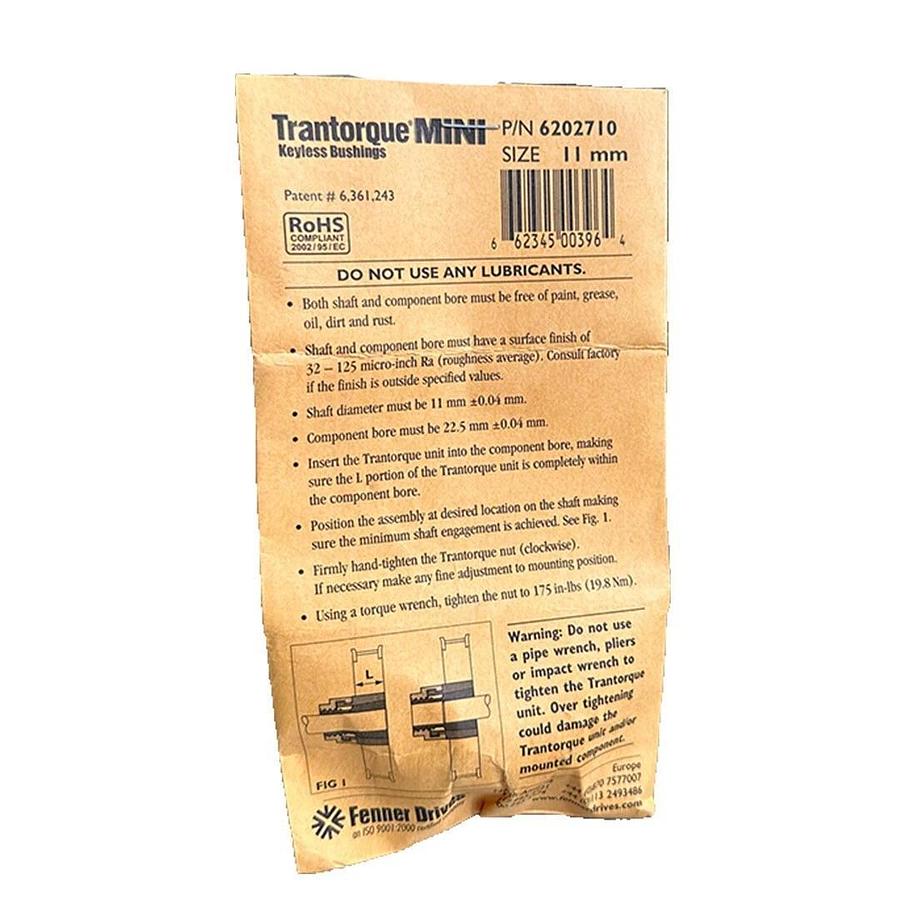 Used NEW FENNER DRIVES 6202710 Trantorque MINI 11mm KEYLESS BUSHING