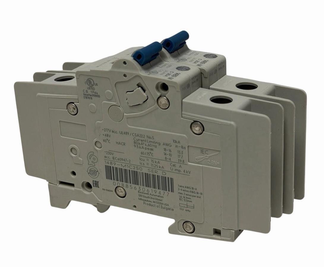 Used BOX OF 2 NEW ALLEN BRADLEY 1489-M1C250 CIRCUIT BREAKERS 1489M1C250 SER. D