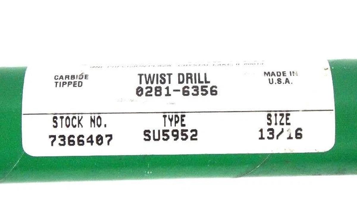 Used NEW PRECISION TWIST DRILL 7366407 SU5952 13/16" CARBIDE TIPPED TWIST DRILL