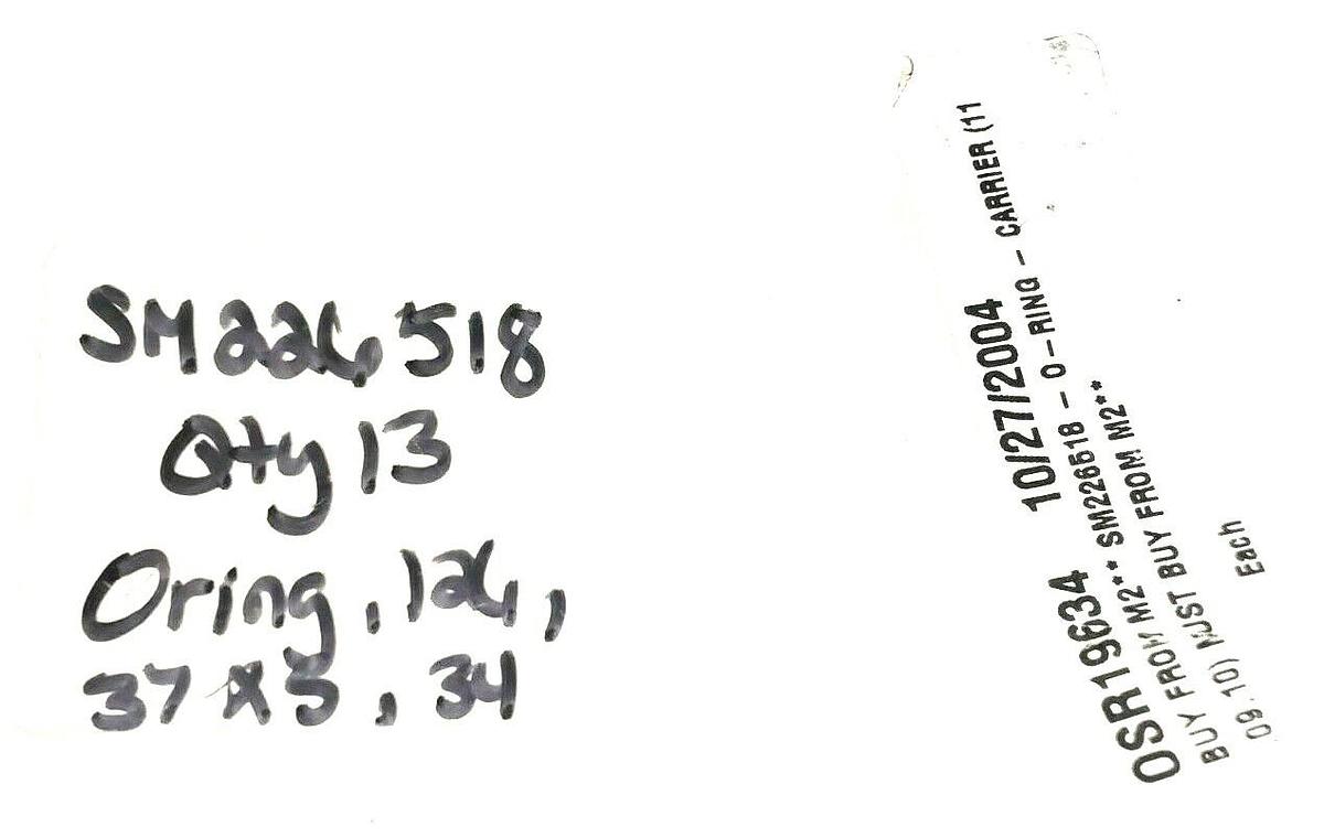 Used LOT OF 2 NEW GENERIC SM226518 O-RINGS, 126.37 X 5.34 MM