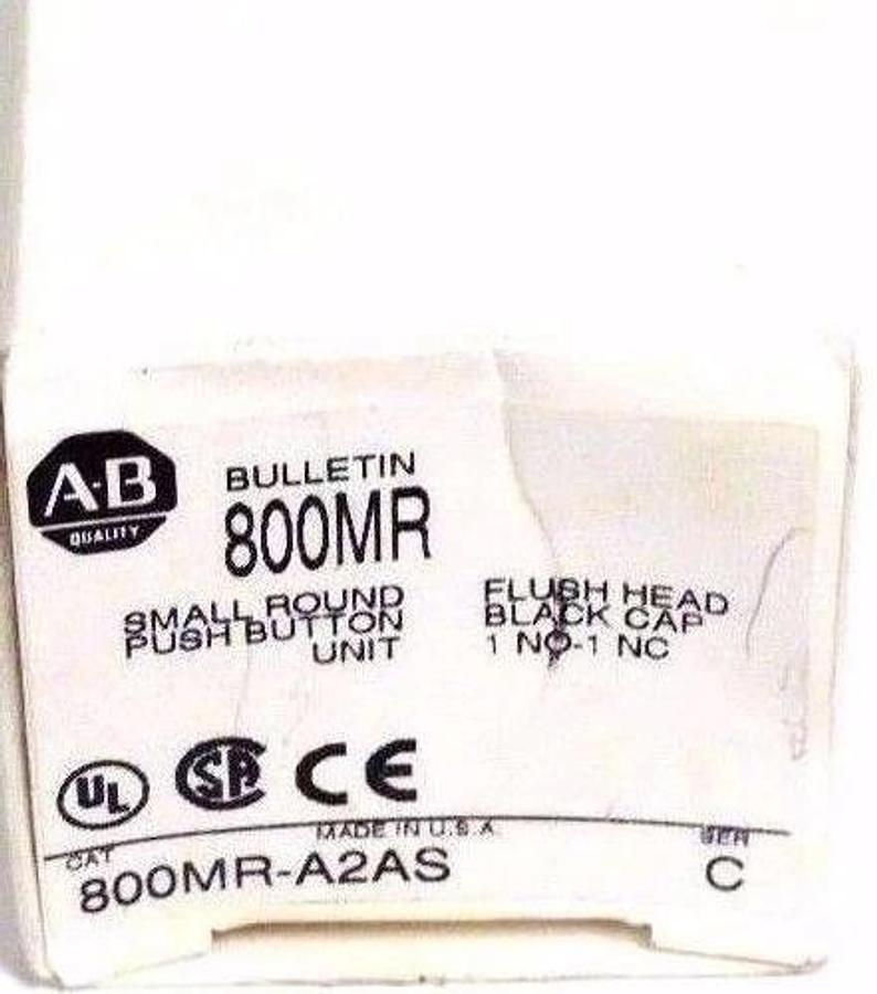 NIB ALLEN BRADLEY 800MR-A2AS SER. C SMALL ROUND PUSH BUTTON BLACK, 800MRA2AS