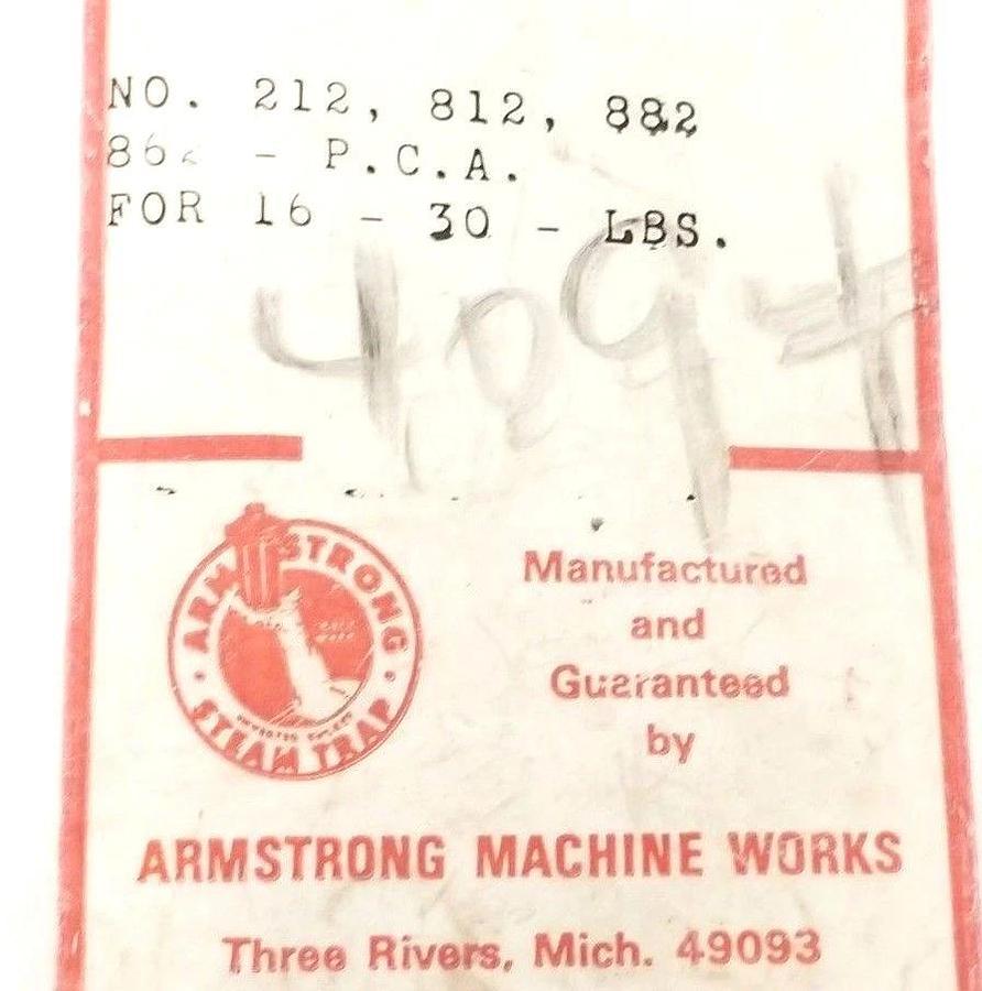 NEW ARMSTRONG NO. 212, 812, 882, 862 - P.C.A. BRACKET KIT, 16-30LBS (INCOMPLETE)
