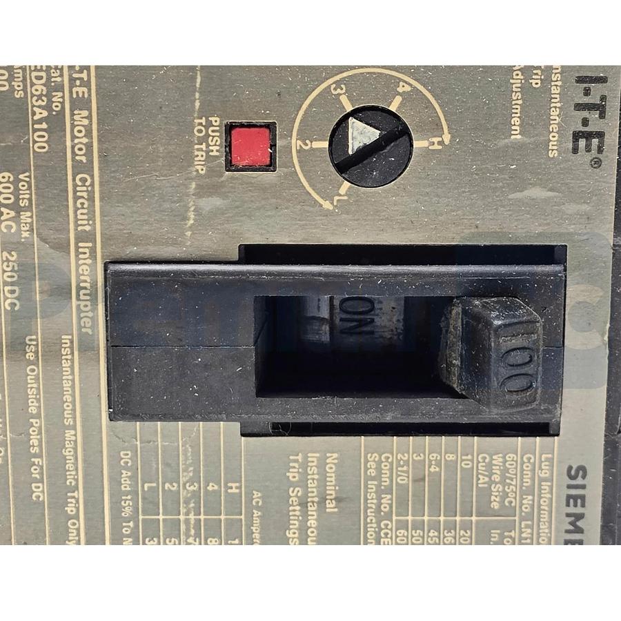 Used Siemens I-T-E ED63A100 Sentron Circuit Breaker | 100A 600V 3P | ED6-ETI w/Trip