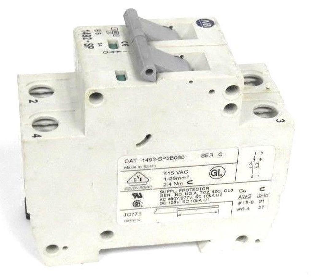 Used ALLEN BRADLEY 1492-SP2B060 MINIATURE CIRCUIT BREAKER SER. C