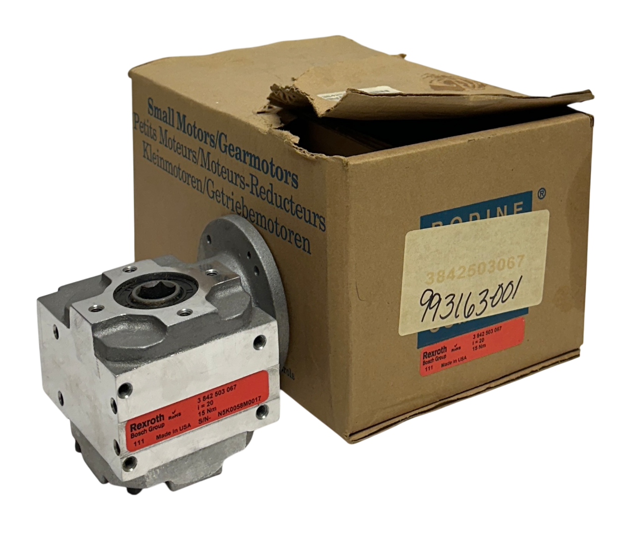 Used BODINE / REXROTH 3842503067 SLIP-ON GEAR REDUCER 20:1 RATIO 15Nm OEM NSMP