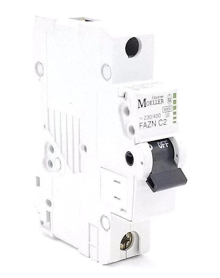 Used KLOCKNER MOELLER FAZN-C2 CIRCUIT BREAKER 2AMP 1POLE DIN-RAIL 5KA 277K