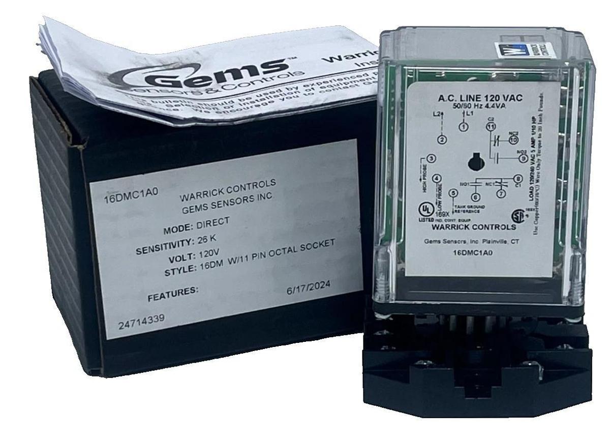 Warrick Gems 16DMC1A0 Level Control Relay DPDT 26K Sensitivity 120V 11-Pin - New