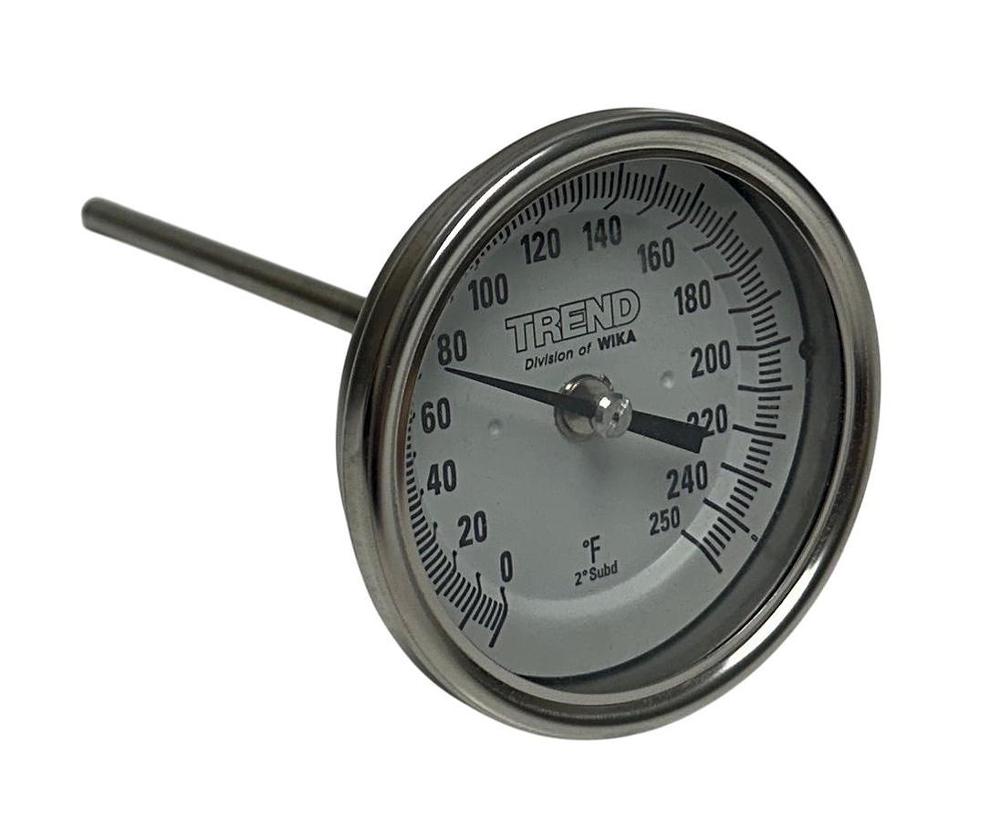Used TREND / WIKA 3'' BACK CONNECTED BIMETAL THERMOMETER 0/250 DEG F 1/2'' NPT NSMP
