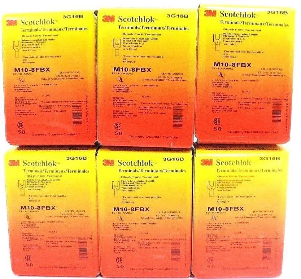 Used LOT OF 300 3M SCOTCHLOK M10-8FBX BLOCK FORK TERMINALS M108FBX, 12-10 AWG