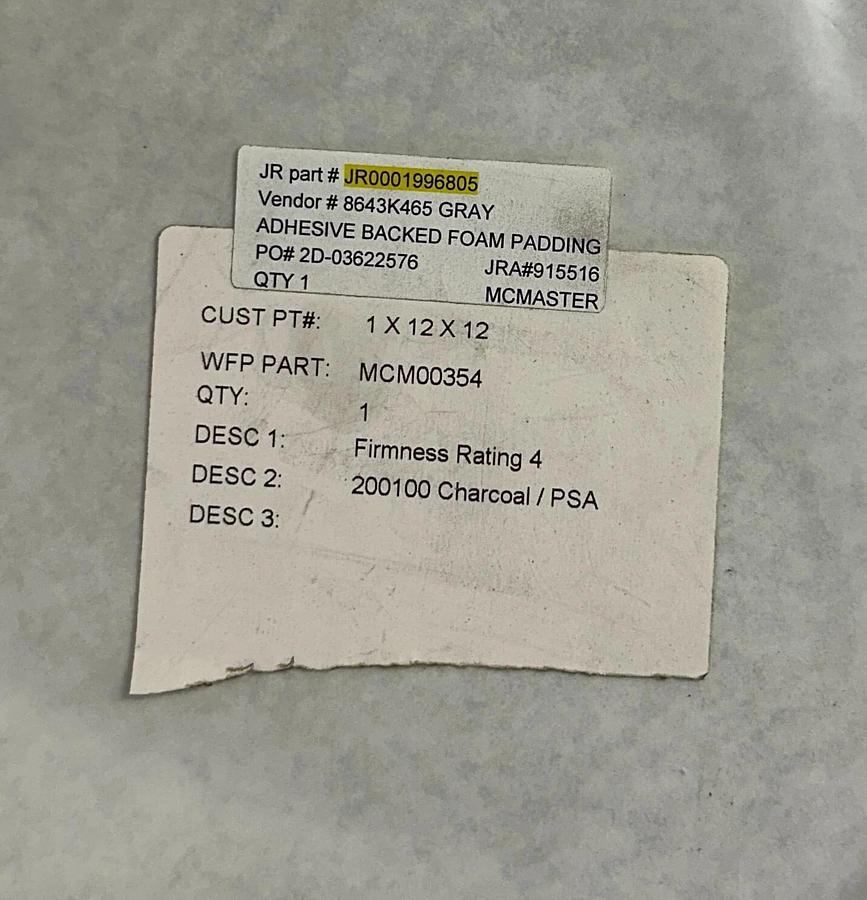 Used 10 MCMASTER MCM00354 / MCM354 / 8643K465 FOAM PADDINGS 1''x12''x12'' SQUARE NSMP