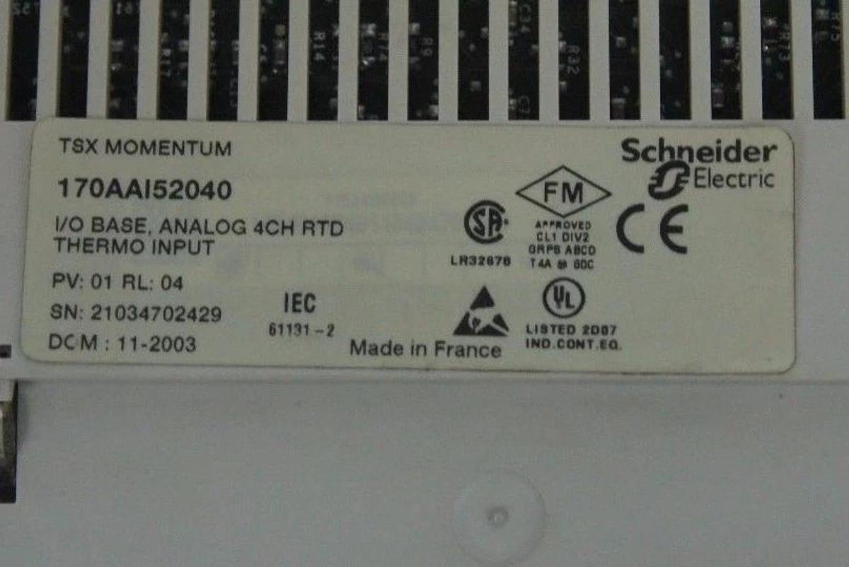 Used SCHNEIDER ELECTRIC TSX MOMENTUM 170AAI52040 I/O BASE ANALOG 4CH RTD THERMO INPUT