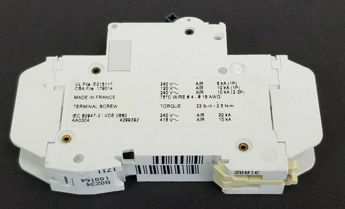 Used MERLIN GERIN CAT. NO. 60103 MULTI9 CIRCUIT BREAKER C60N 2A-TYPE C 240VAC