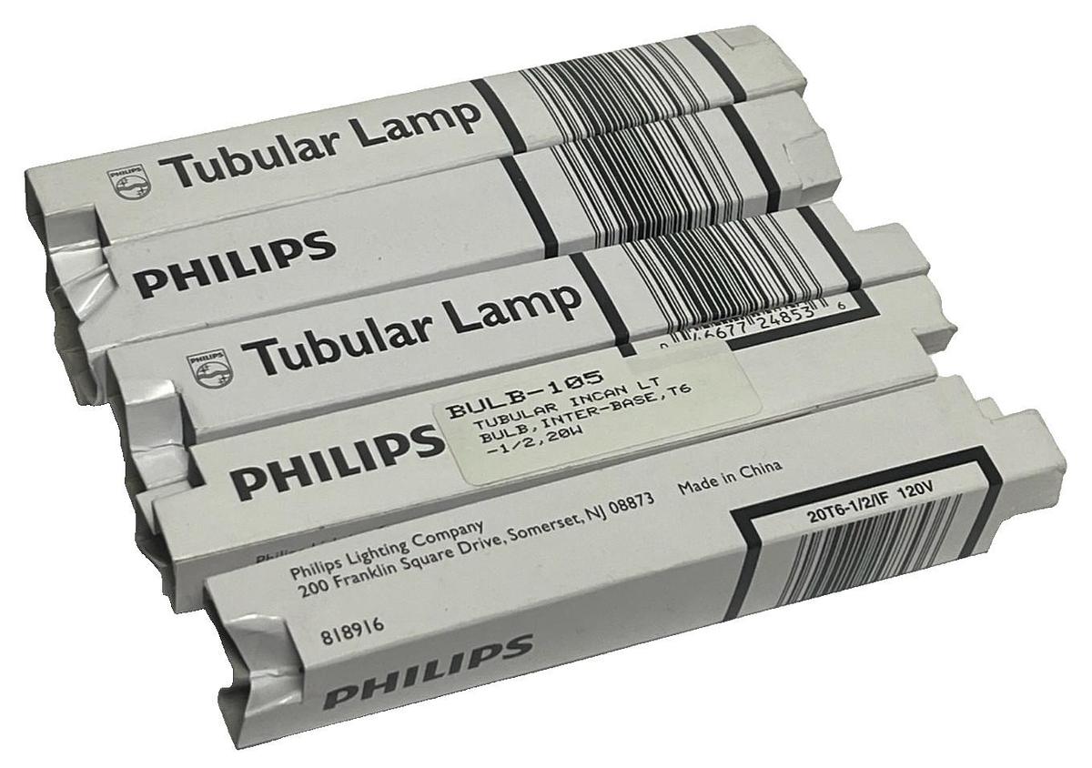 (5) Philips 20T6-1/2/IF Tubular Light Bulbs 20W 120V Frosted Intermediate E17