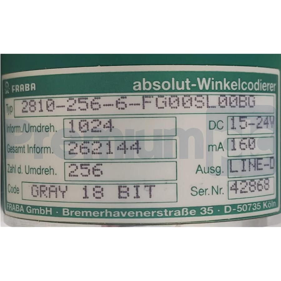 FRABA 2810-256-6-FG00SL00BG Rotary Encoder | 18-Bit Gray Code | 15-24V 160mA NEW