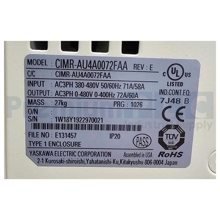NEW YASKAWA CIMR-AU4A0072FAA REV. E A1000 SERIES AC DRIVE VFD 50HP 480V NSNP