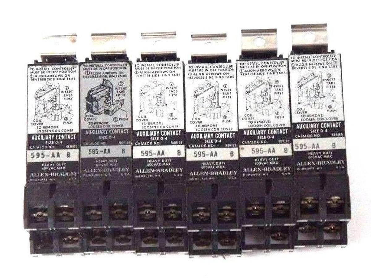 Used LOT OF 6 ALLEN BRADLEY 595-AA SER. B AUXILIARY CONTACTS SIZE 0-4