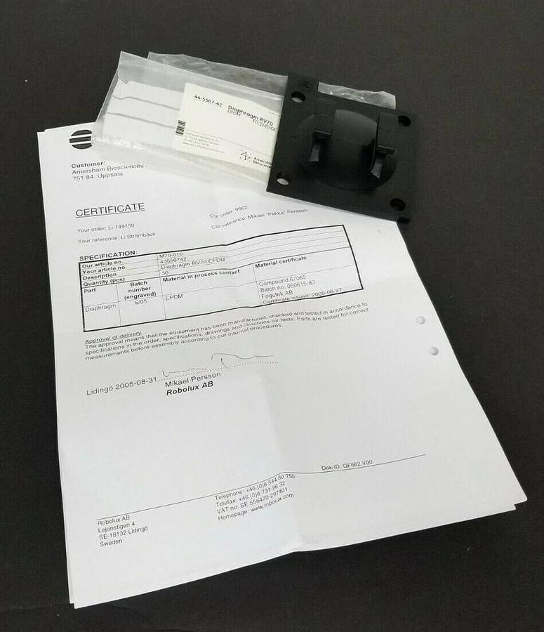 Used NEW AMERSHAM BIOSCIENCES 44-5507-42 DIAPHRAGM RV70 EPDM TO: 168266