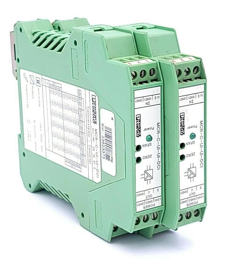 Used LOT OF 2 PHOENIX CONTACT MCR-C-UI-UI-DCI COMMUNICATION INTERFACE MODULES 2810913